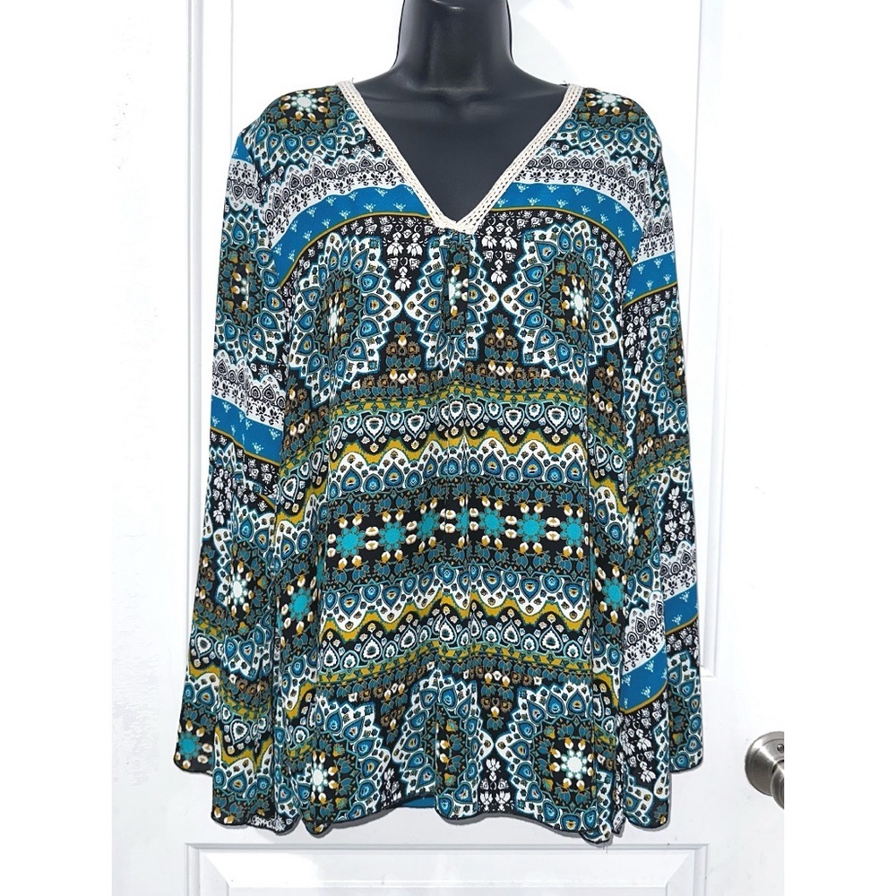 Urban Episode brand Y2K multi colored long bell sleeve blouse